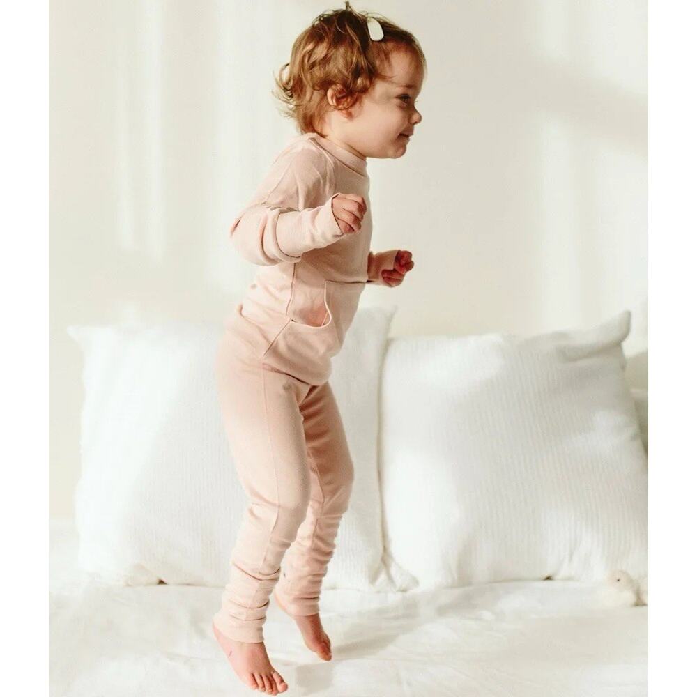 Goumi Kids Bamboo All Day Jogger Set Loungewear Pajamas Long Sleeve Pale Pink 2T